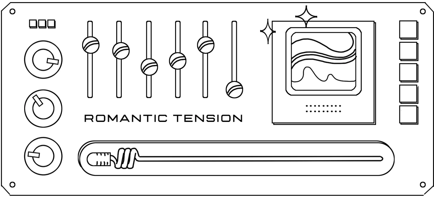 Star_Trek_Stills04 Technical illustration of the Romantic Tension controls, featuring sliders, knobs and a waveform display.