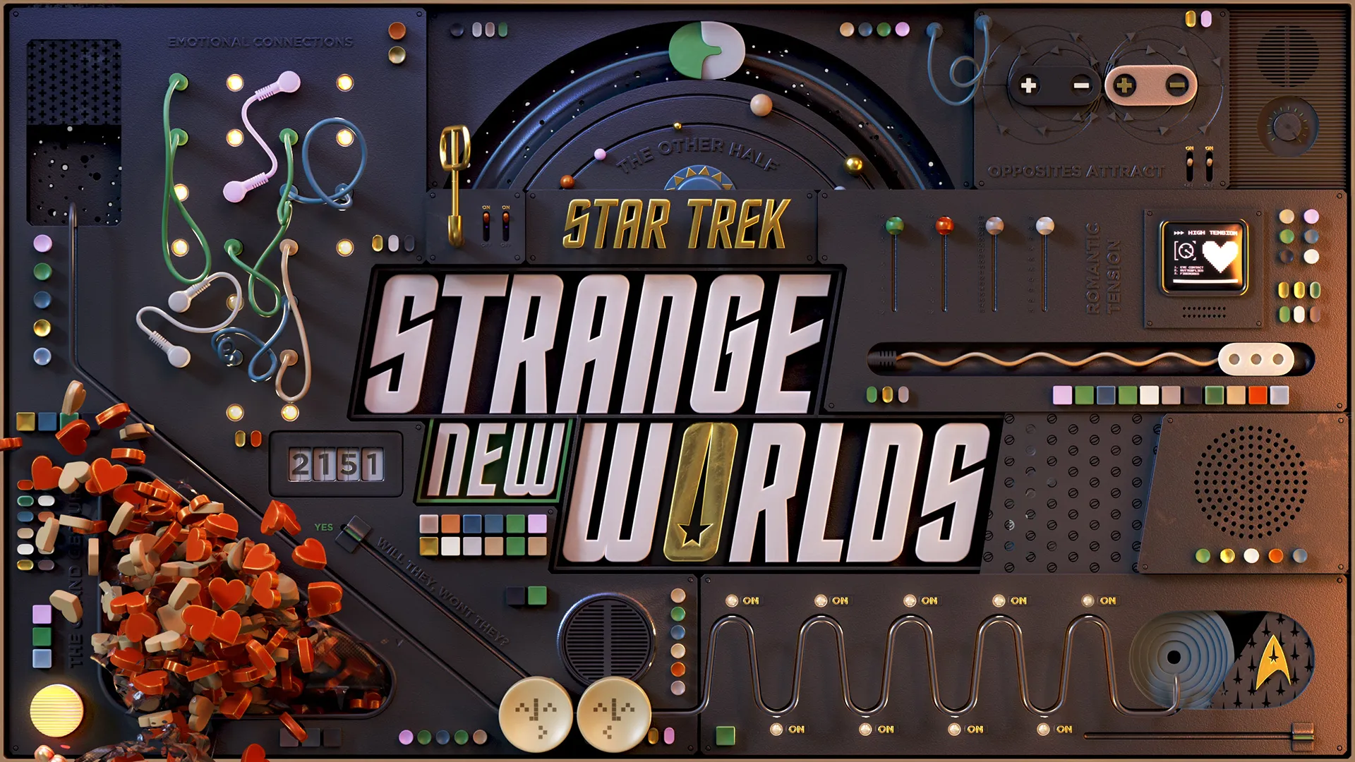 Star_Trek_Stills13 Final 3D design of the Star Trek: Strange New Worlds control panel, combining typography and playful mechanical elements.