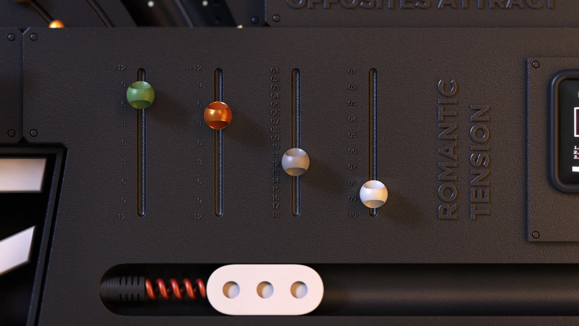 Star_Trek_Stills14 Close-up 3D render of colorful mechanical sliders on the retro-futuristic control panel.