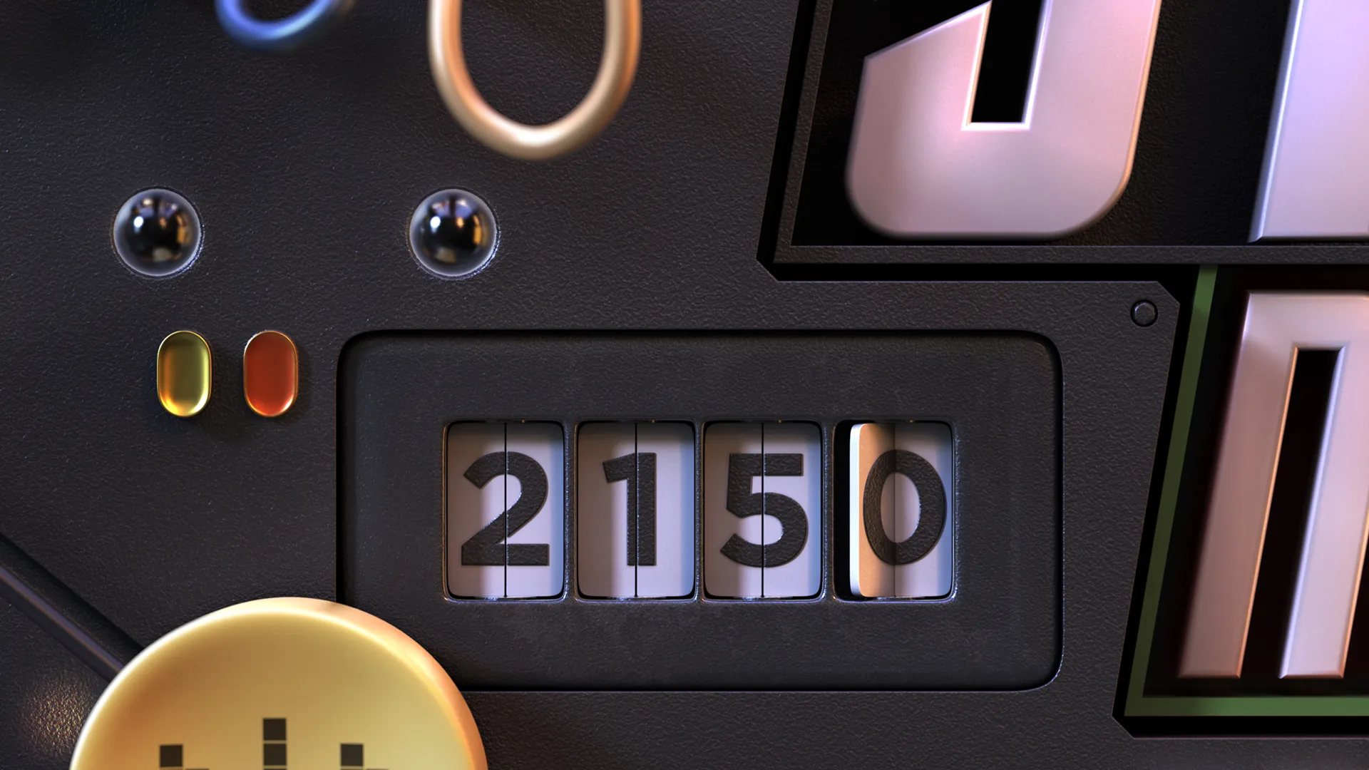 Star_Trek_Stills16 Close-up of a mechanical number counter displaying 2150, surrounded by textured panels and colorful buttons.